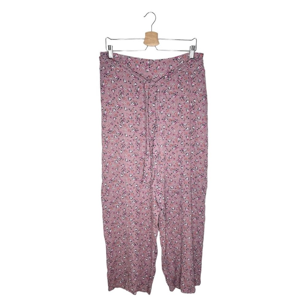 Wide Leg High Waist Floral Pan Mauve Multi Flat Front Elastic Pockets Size XL - Picture 3 of 9